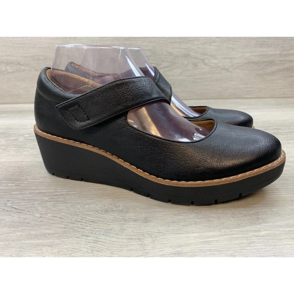EuroSoft Franlee Women's Black Wedge Mary Jane Pumps 8.5 Casual Comfort Shoes